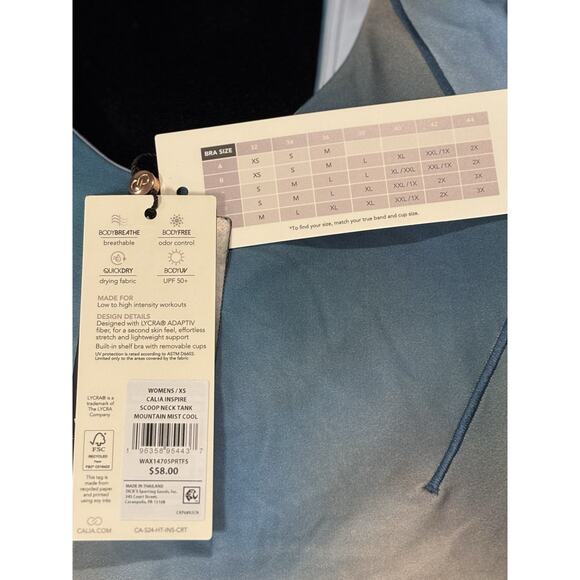 CALIA Inspire Womens Mountain Mist Cool Tank Scoop Neck Built in Bra XS NWT - Picture 4 of 4